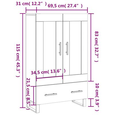 vidaXL Hoge kast 69,5x31x115 cm bewerkt hout bruin eikenkleur