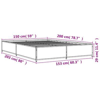 vidaXL Bedframe bewerkt hout metaal gerookt eikenkleurig 150x200 cm