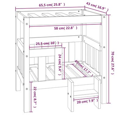 vidaXL Hondenmand 65,5x43x70 cm massief grenenhout wit