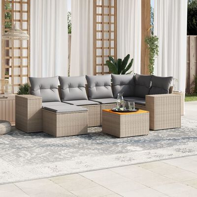 vidaXL 7-delige Loungeset met kussens poly rattan beige