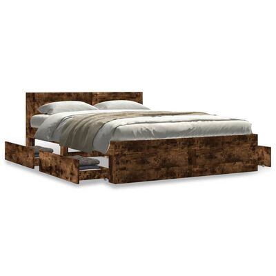 vidaXL Bedframe met hoofdeinde bewerkt hout gerookt eiken 140x200 cm