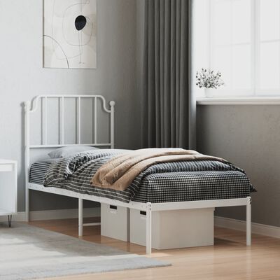 vidaXL Bedframe met hoofdbord zonder matras metaal wit 75x190 cm