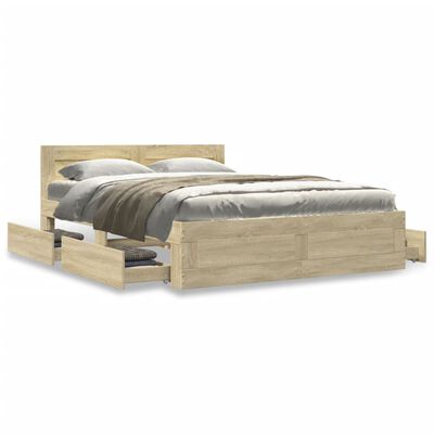 vidaXL Bedframe met hoofdeinde bewerkt hout sonoma eiken 140x200 cm