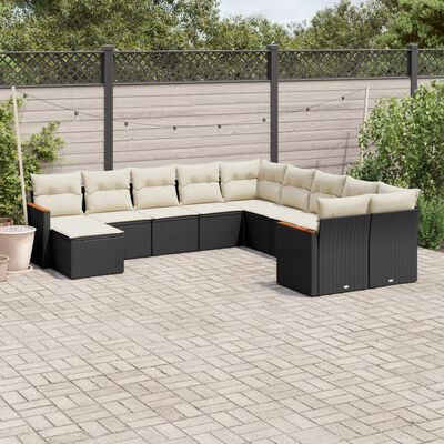 vidaXL 11-delige Loungeset met kussens poly rattan zwart