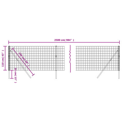 vidaXL Draadgaashek 1,1x25 m gegalvaniseerd staal antracietkleurig