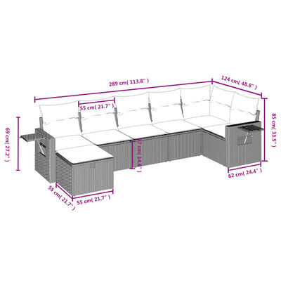 vidaXL 7-delige Loungeset met kussens poly rattan zwart