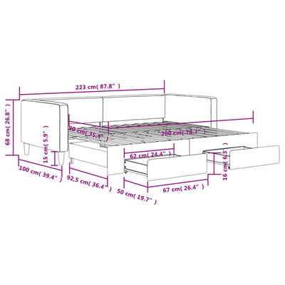 vidaXL Slaapbank onderschuifbed en lades 90x200 cm stof donkergrijs