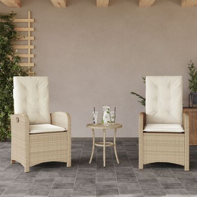 vidaXL Tuinstoelen 2 st verstelbaar met kussens poly rattan beige