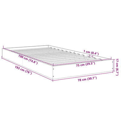 vidaXL Bedframe zonder matras hout gerookt eikenkleurig 75x190 cm