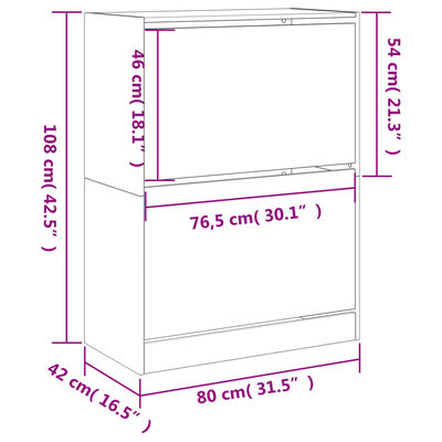 vidaXL Schoenenkast met 2 klaplades 80x42x108 cm wit