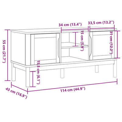 vidaXL Tv-meubel FLORO 114x43x55 cm massief grenenhout grijs