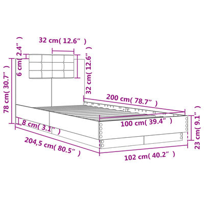 vidaXL Bedframe met hoofdeinde bewerkt hout bruineikenkleur 100x200 cm