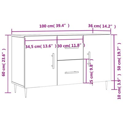 vidaXL Dressoir 100x36x60 cm bewerkt hout grijs sonoma eikenkleurig