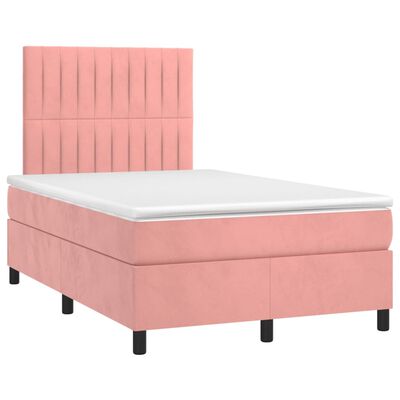 vidaXL Boxspring met matras en LED fluweel roze 120x200 cm