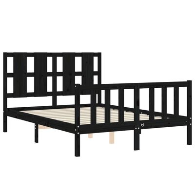 vidaXL Bedframe met hoofdbord massief hout zwart 140x200 cm