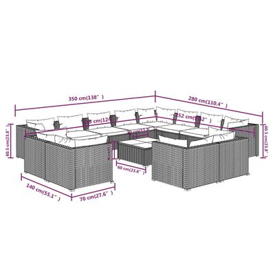 vidaXL 13-delige Loungeset met kussens poly rattan bruin