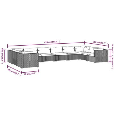 vidaXL 10-delige Loungeset met kussens poly rattan bruin