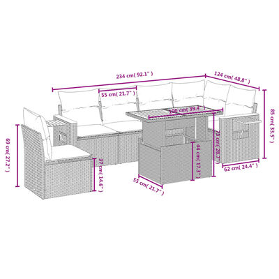 vidaXL 7-delige Loungeset met kussens poly rattan zwart