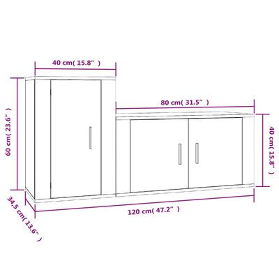 vidaXL 2-delige Tv-meubelset bewerkt hout wit