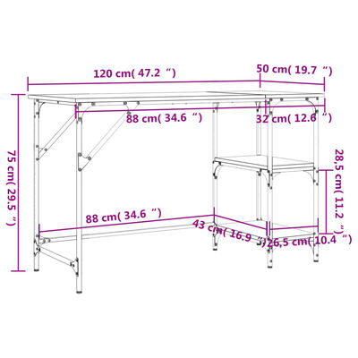 vidaXL Bureau 120x50x75 cm metaal en bewerkt hout bruin eikenkleur