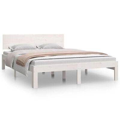 vidaXL Bedframe massief hout wit 135x190 cm