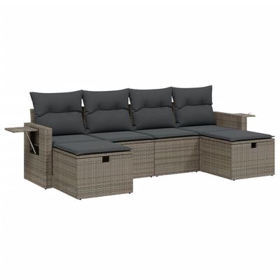 vidaXL 6-delige Loungeset met kussens poly rattan grijs