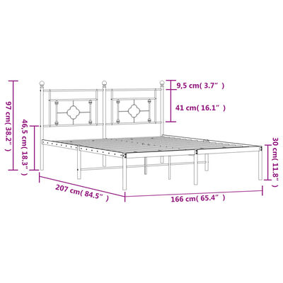 vidaXL Bedframe met hoofdbord metaal zwart 160x200 cm