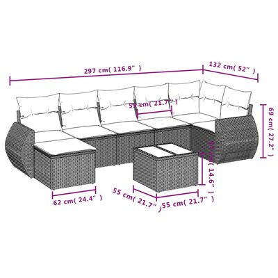 vidaXL 8-delige Loungeset met kussens poly rattan zwart