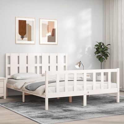 vidaXL Bedframe met hoofdbord massief hout wit