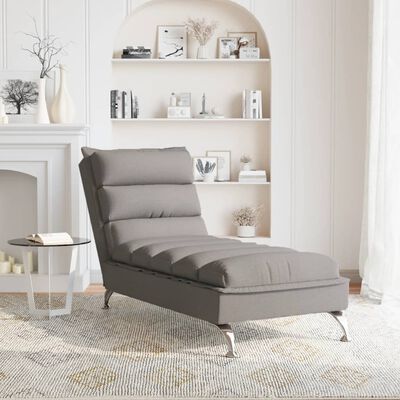 vidaXL Massage chaise longue met kussens stof taupe