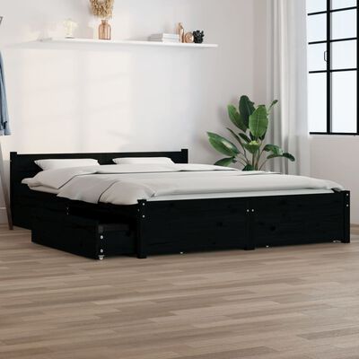 vidaXL Bedframe met lades zwart 140x190 cm