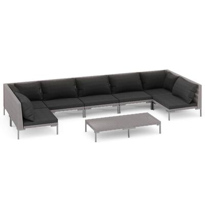 vidaXL 8-delige Loungeset met kussens poly rattan donkergrijs