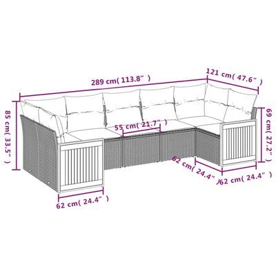 vidaXL 7-delige Loungeset met kussens poly rattan beige