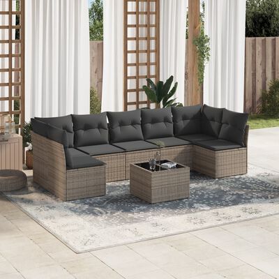 vidaXL 8-delige Loungeset met kussens poly rattan grijs