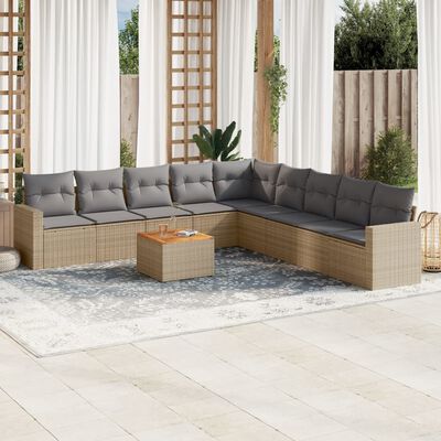 vidaXL 10-delige Loungeset met kussens poly rattan beige