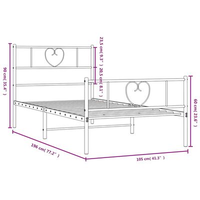 vidaXL Bedframe met hoofd- en voeteneinde metaal wit 100x190 cm