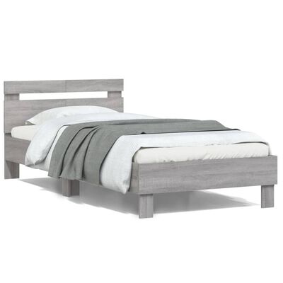 vidaXL Bedframe met hoofdeinde bewerkt hout grijs sonoma 100x200 cm