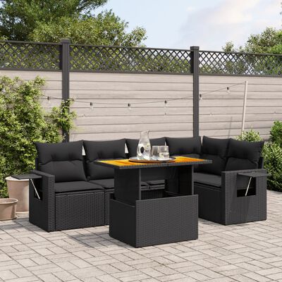 vidaXL 6-delige Loungeset met kussens poly rattan zwart