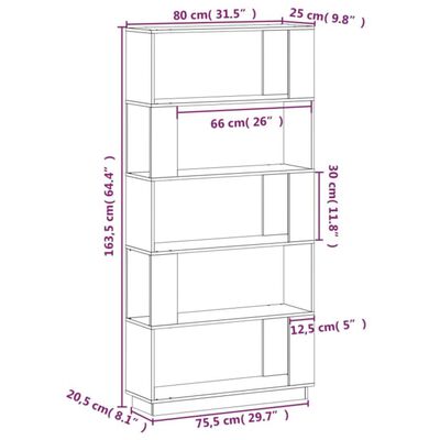 vidaXL Boekenkast/kamerscherm 80x25x163,5 cm massief grenenhout grijs