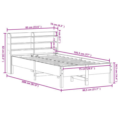 vidaXL Bedframe zonder matras massief grenenhout wit 75x190 cm