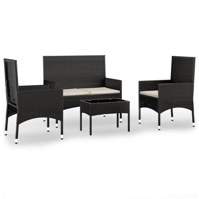 vidaXL 4-delige Loungeset met kussens poly rattan zwart