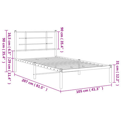 vidaXL Bedframe met hoofdbord metaal wit 100x200 cm