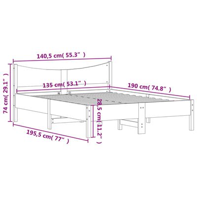 vidaXL Bedframe zonder matras massief grenenhout wasbruin 135x190 cm