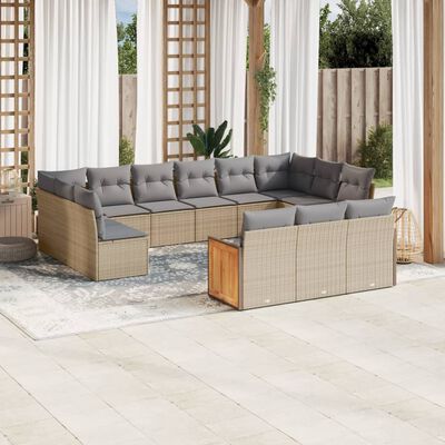 vidaXL 13-delige Loungeset met kussens poly rattan beige