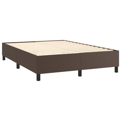 vidaXL Boxspring met matras en LED kunstleer bruin 140x200 cm