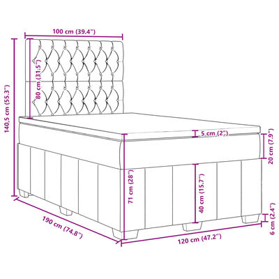 vidaXL Boxspring met matras stof donkergrijs 120x190 cm