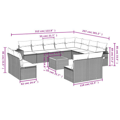 vidaXL 13-delige Loungeset met kussens poly rattan gemengd beige