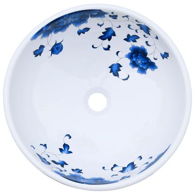 vidaXL Opzetwasbak rond Φ41x14 cm keramiek wit en blauw