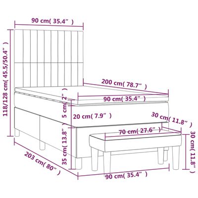 vidaXL Boxspring met matras stof lichtgrijs 90x200 cm