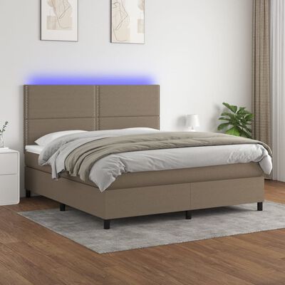 vidaXL Boxspring met matras en LED stof taupe 180x200 cm